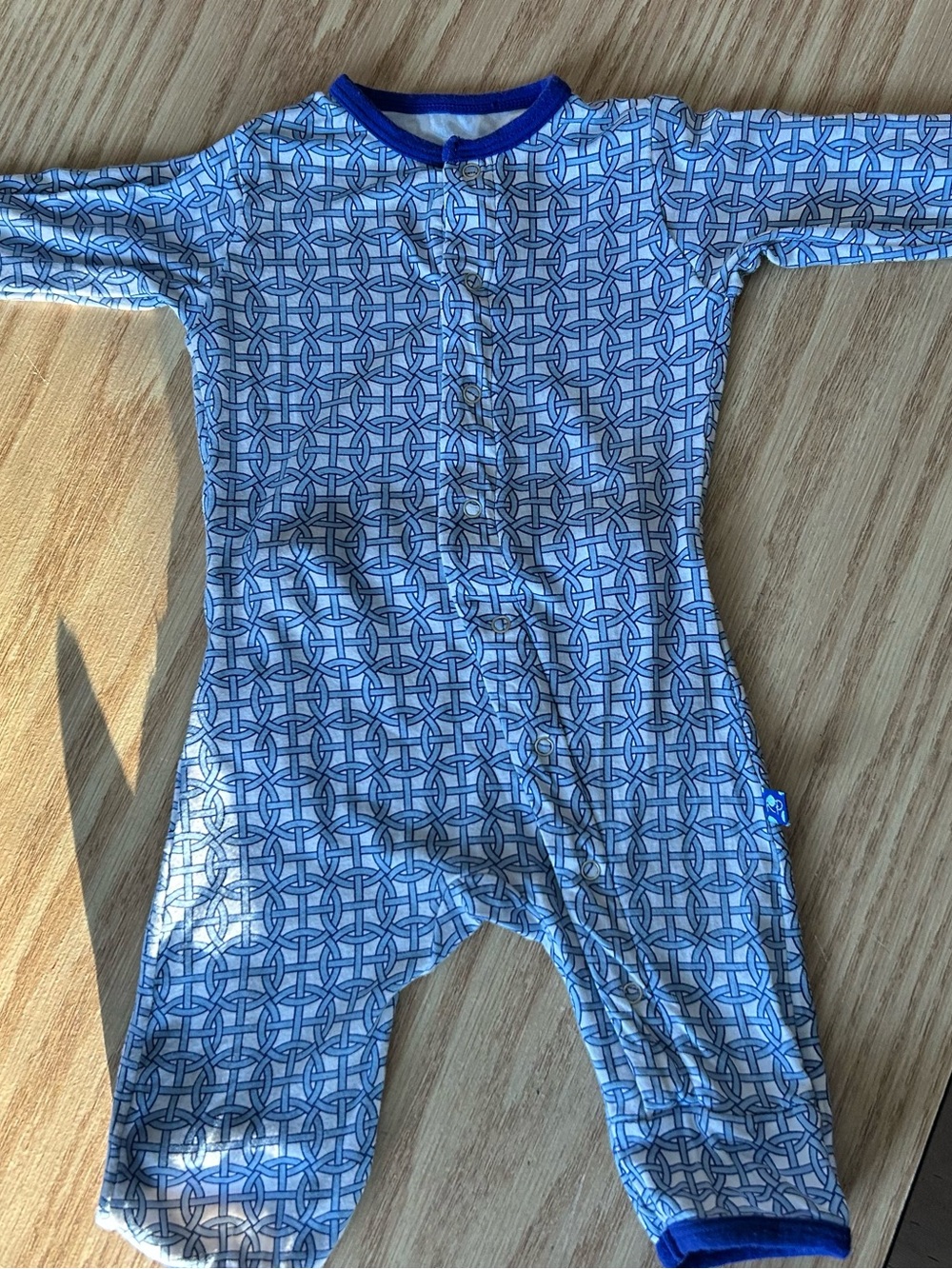 Kickee Pants Bamboo Light Blue Geometric Print Footie with Royal Trim